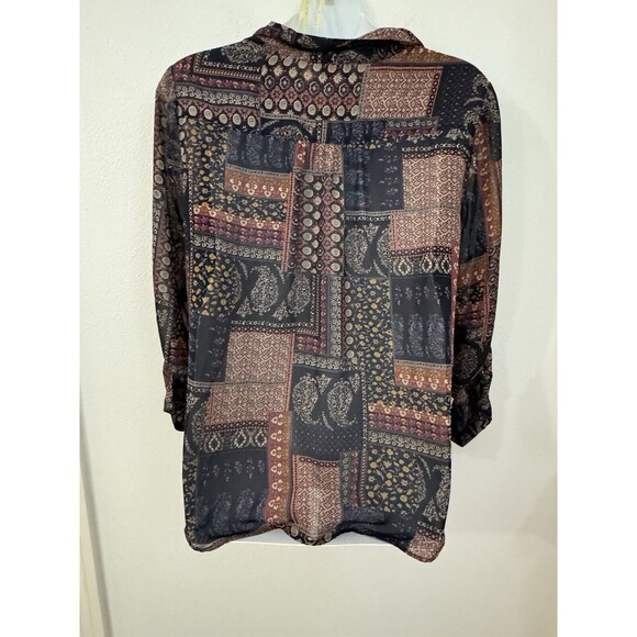 Cb Established 1962 Blouse Women’s Plus 3X  Button up Patchwork Blue Roll Tab - Picture 5 of 8